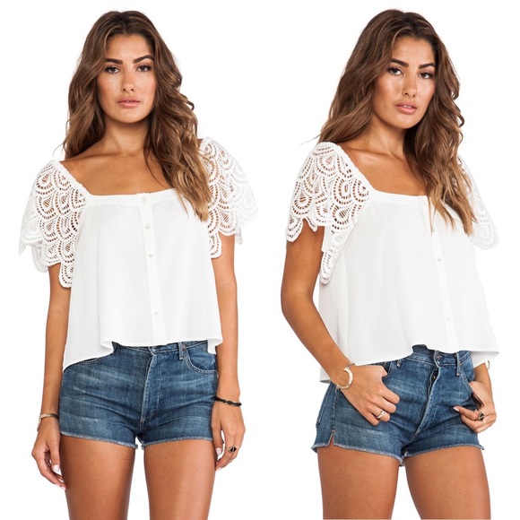 STONE COLD FOX San Jose Lace Off Shoulder Top in Ivory White - Picture 12 of 12